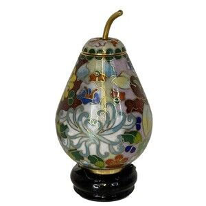 Cloisonne’ Pear Shaped Rose Bud /Flower Stem Vase Enameled Inside 4.5” On Stand
